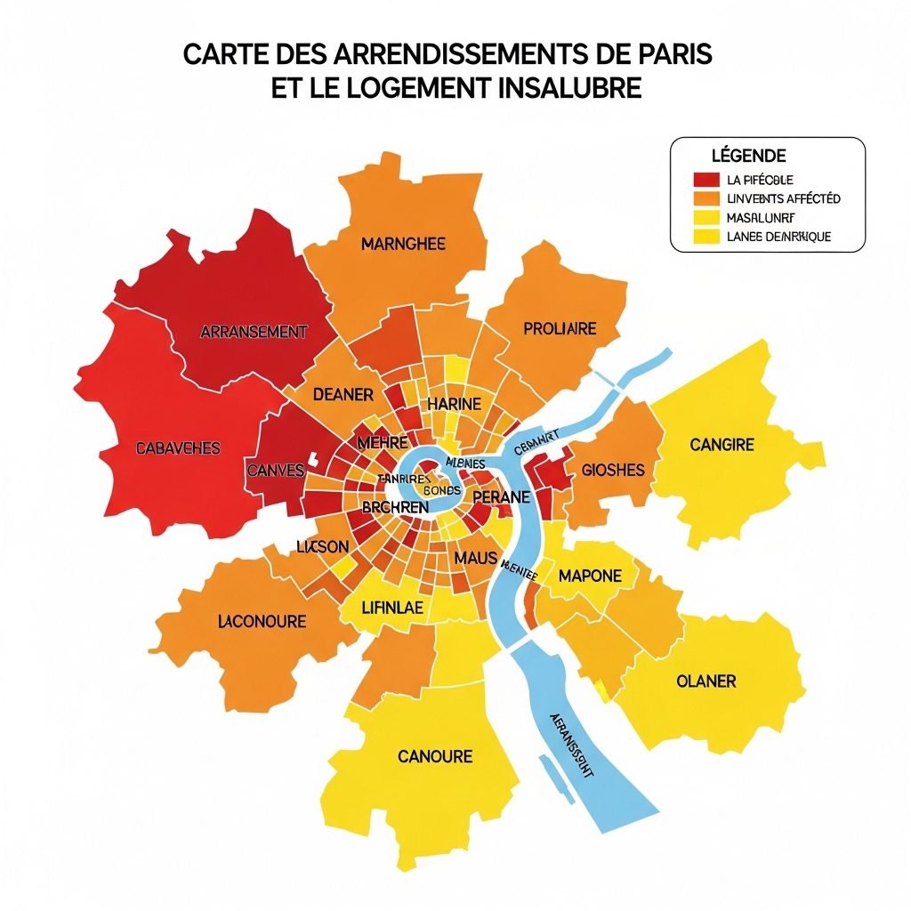 Répartition géographique des logements insalubres à Paris par arrondissement Carte des zones à risque d'insalubrité par arrondissement à Paris