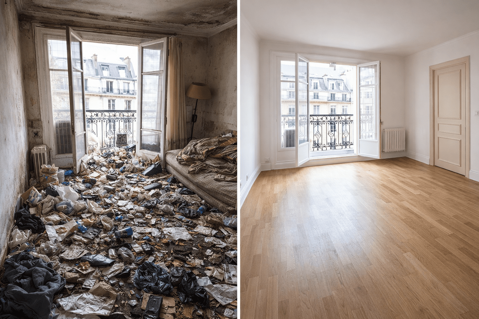 Résultat spectaculaire : logement insalubre transformé en espace sain par Revinet Transformation complète d'un logement insalubre à Paris - Résultat professionnel Revinet